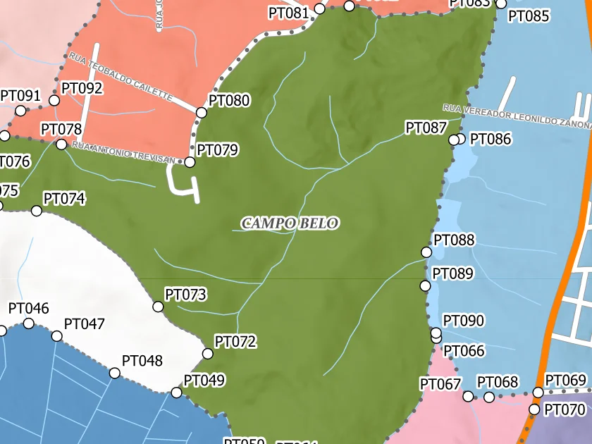 Mapa municipal de Campo Belo, Campina Grande do Sul. Recorte centrado no rótulo do bairro no Anexo II. Não mostra necessariamente todo o perímetro. Mapa de dezembro de 2025 incorporado à lei de 2026; a legenda original utiliza “Bairros Propostos”. Elaboração URBTEC / Prefeitura de Campina Grande do Sul. Créditos de camadas: Esri, NASA, NGA, USGS e Earthstar Geographics, conforme a prancha. Consulte o PDF integral para limites e escalas.