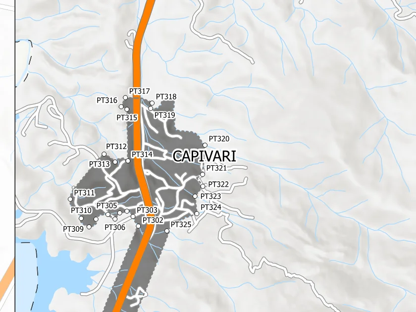 Mapa municipal de Capivari, Campina Grande do Sul. Recorte centrado no rótulo do bairro no Anexo II. Não mostra necessariamente todo o perímetro. Mapa de dezembro de 2025 incorporado à lei de 2026; a legenda original utiliza “Bairros Propostos”. Elaboração URBTEC / Prefeitura de Campina Grande do Sul. Créditos de camadas: Esri, NASA, NGA, USGS e Earthstar Geographics, conforme a prancha. Consulte o PDF integral para limites e escalas.