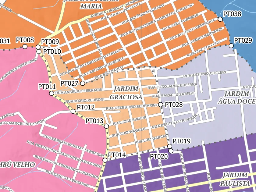 Mapa municipal de Jardim Graciosa, Campina Grande do Sul. Recorte centrado no rótulo do bairro no Anexo II. Não mostra necessariamente todo o perímetro. Mapa de dezembro de 2025 incorporado à lei de 2026; a legenda original utiliza “Bairros Propostos”. Elaboração URBTEC / Prefeitura de Campina Grande do Sul. Créditos de camadas: Esri, NASA, NGA, USGS e Earthstar Geographics, conforme a prancha. Consulte o PDF integral para limites e escalas.