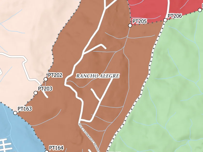 Mapa municipal de Rancho Alegre, Campina Grande do Sul. Recorte centrado no rótulo do bairro no Anexo II. Não mostra necessariamente todo o perímetro. Mapa de dezembro de 2025 incorporado à lei de 2026; a legenda original utiliza “Bairros Propostos”. Elaboração URBTEC / Prefeitura de Campina Grande do Sul. Créditos de camadas: Esri, NASA, NGA, USGS e Earthstar Geographics, conforme a prancha. Consulte o PDF integral para limites e escalas.