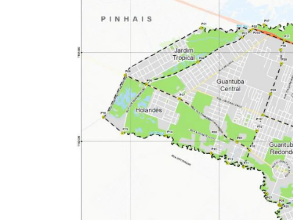 Mapa municipal de Holandês, Piraquara. Recorte do mapa municipal do Anexo VII, centrado no rótulo do bairro. Pode não conter todo o perímetro. O mapa conserva a legenda histórica de proposta, incorporada à lei de 2026. Consulte o original para limites completos. Fonte: Prefeitura de Piraquara / URBTEC.