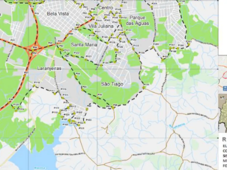 Mapa municipal de São Tiago, Piraquara. Recorte do mapa municipal do Anexo VII, centrado no rótulo do bairro. Pode não conter todo o perímetro. O mapa conserva a legenda histórica de proposta, incorporada à lei de 2026. Consulte o original para limites completos. Fonte: Prefeitura de Piraquara / URBTEC.