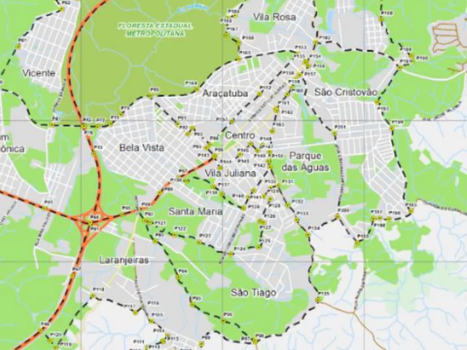 Mapa municipal de Vila Juliana, Piraquara. Recorte do mapa municipal do Anexo VII, centrado no rótulo do bairro. Pode não conter todo o perímetro. O mapa conserva a legenda histórica de proposta, incorporada à lei de 2026. Consulte o original para limites completos. Fonte: Prefeitura de Piraquara / URBTEC.